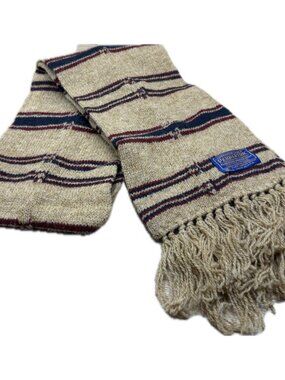 Vintage Pendleton Beige Wool Knit Scarf Fringe Made USA 100% Wool